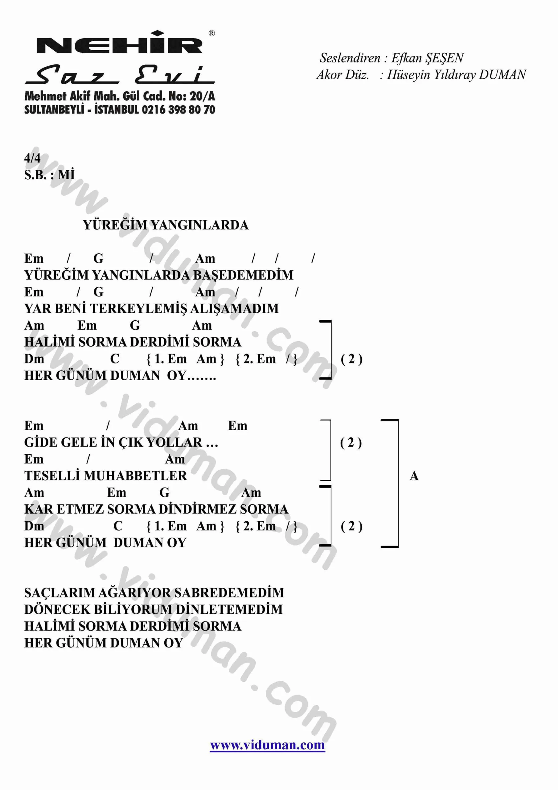 Yuregim Yanginlarda-Gitar-Ritim-Akorlari