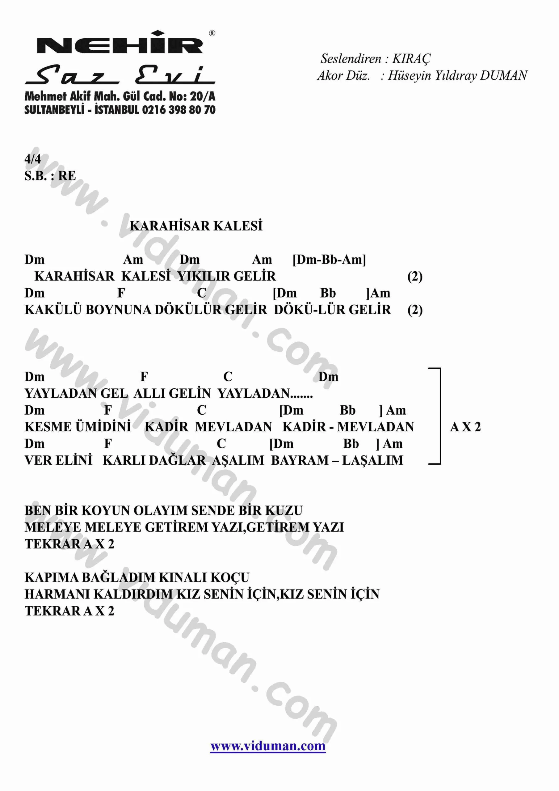 Karahisar Kalesi-Gitar-Ritim-Akorlari