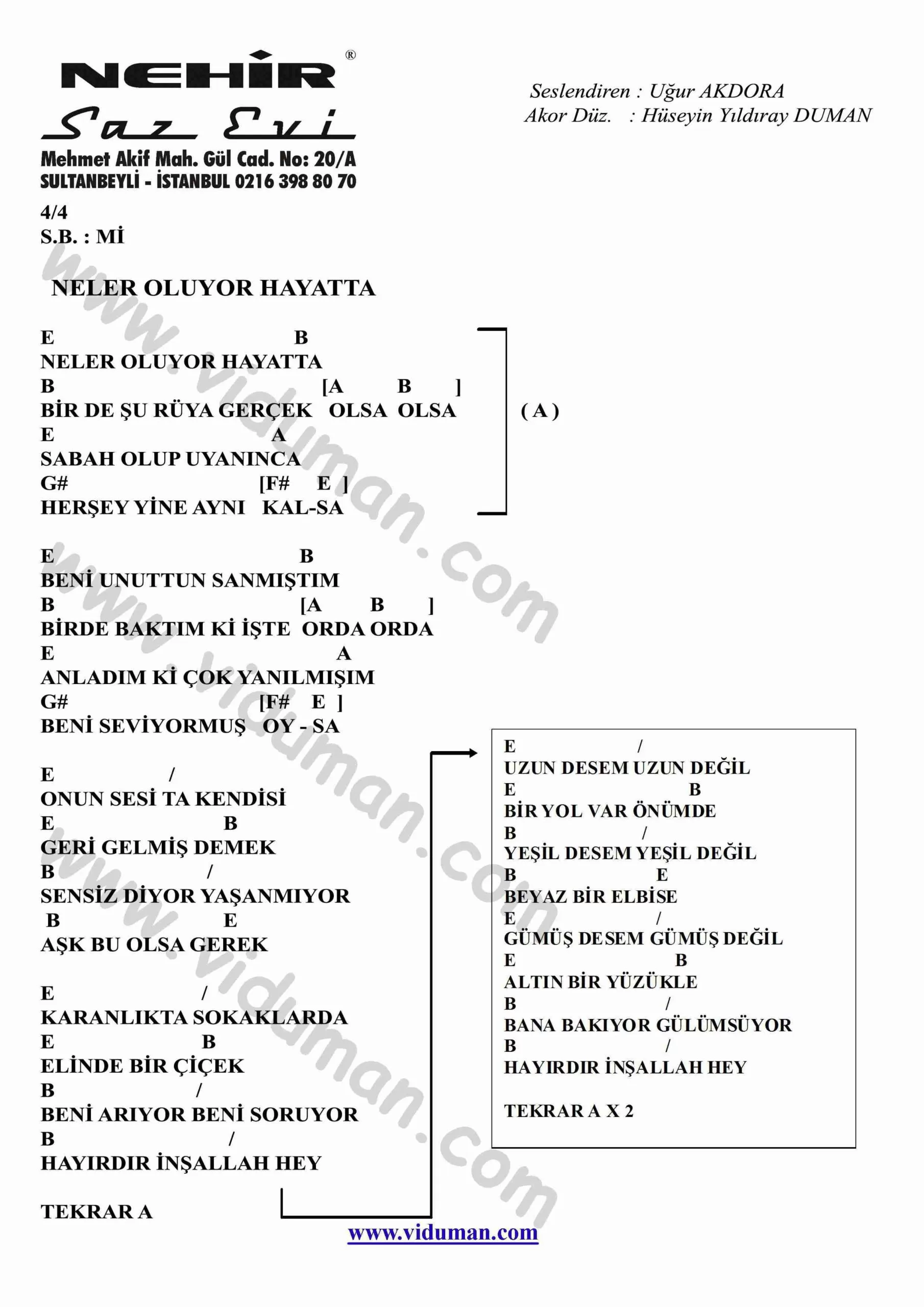 Neler Oluyor Hayatta-Gitar-Ritim-Akorlari