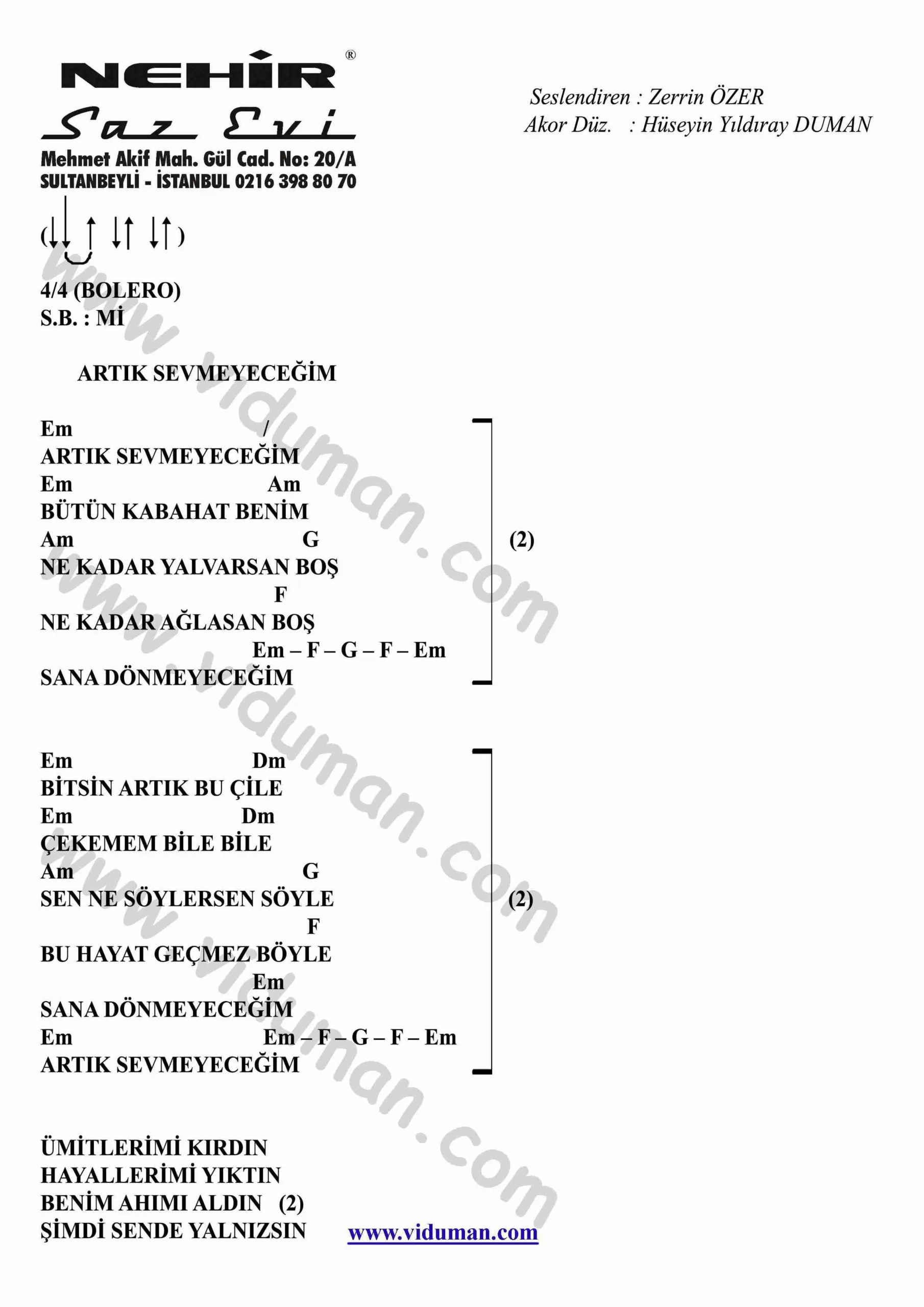 Artik Sevmeyecegim-Gitar-Ritim-Akorlari