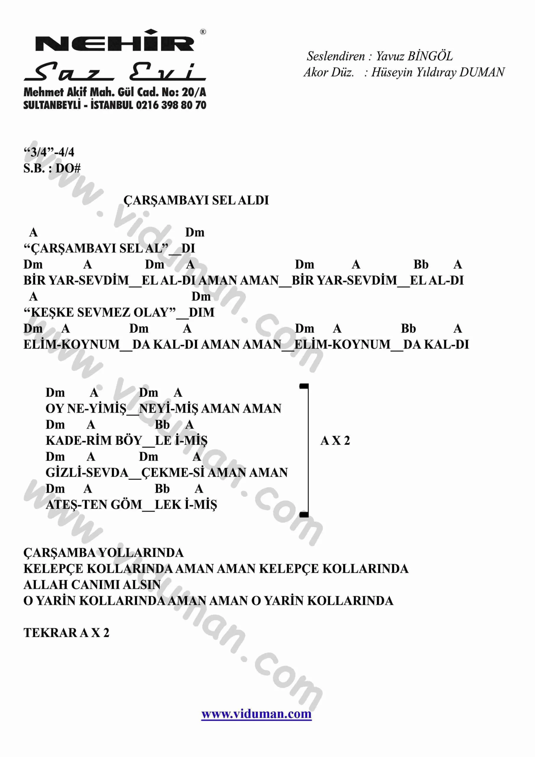 Carsambayi Sel Aldi-Gitar-Ritim-Akorlari