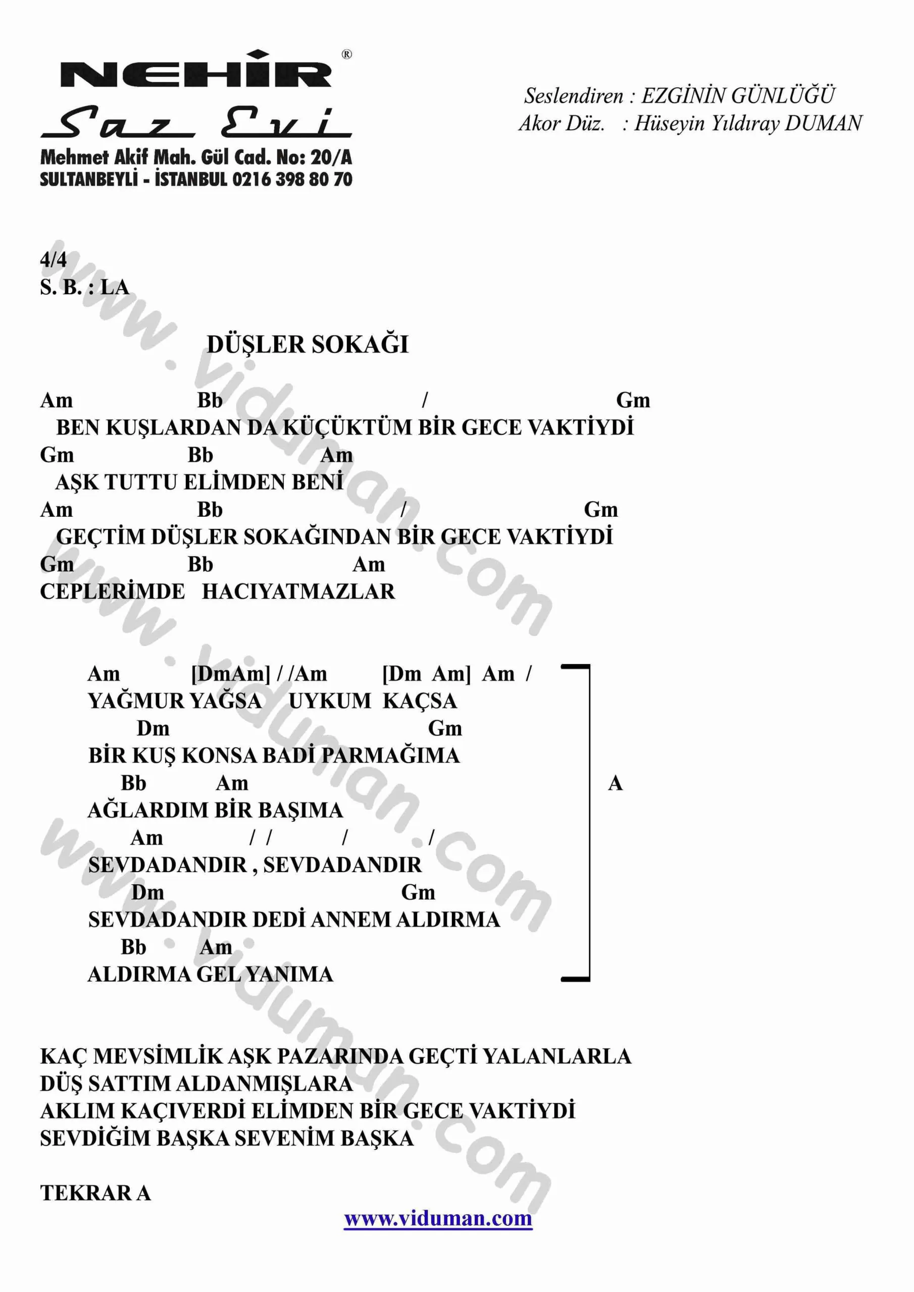 Dusler Sokagi-Gitar-Ritim-Akorlari