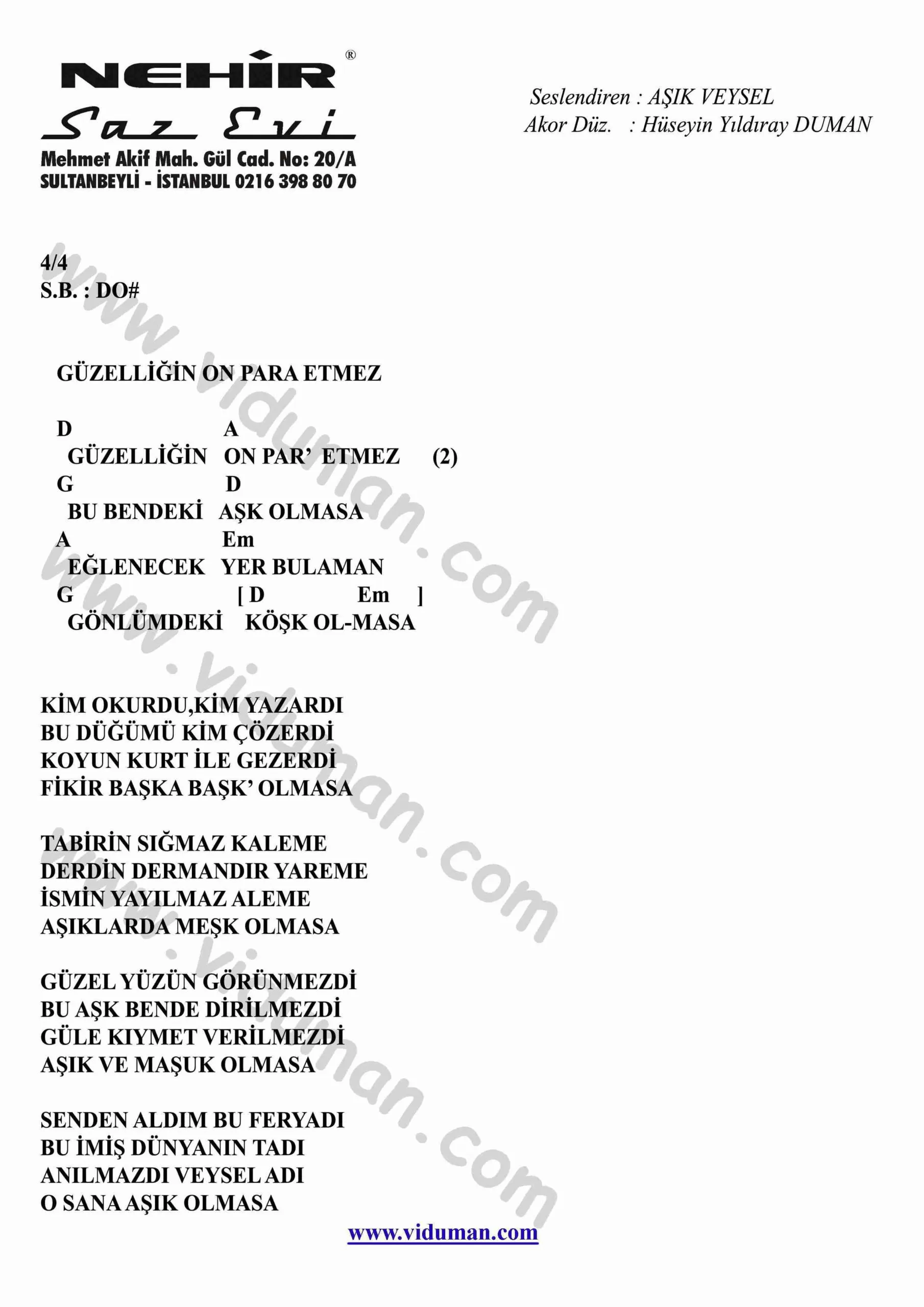 Guzelligin On Para Etmez-Gitar-Ritim-Akorlari