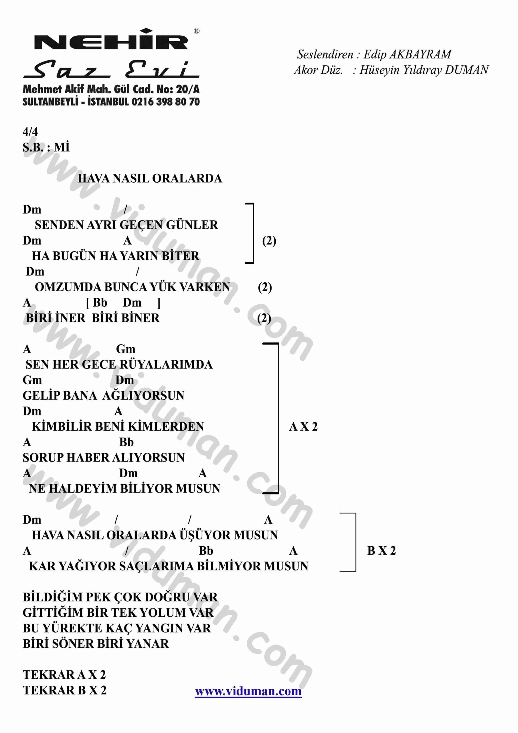 Hava Nasil Oralarda-Gitar-Ritim-Akorlari