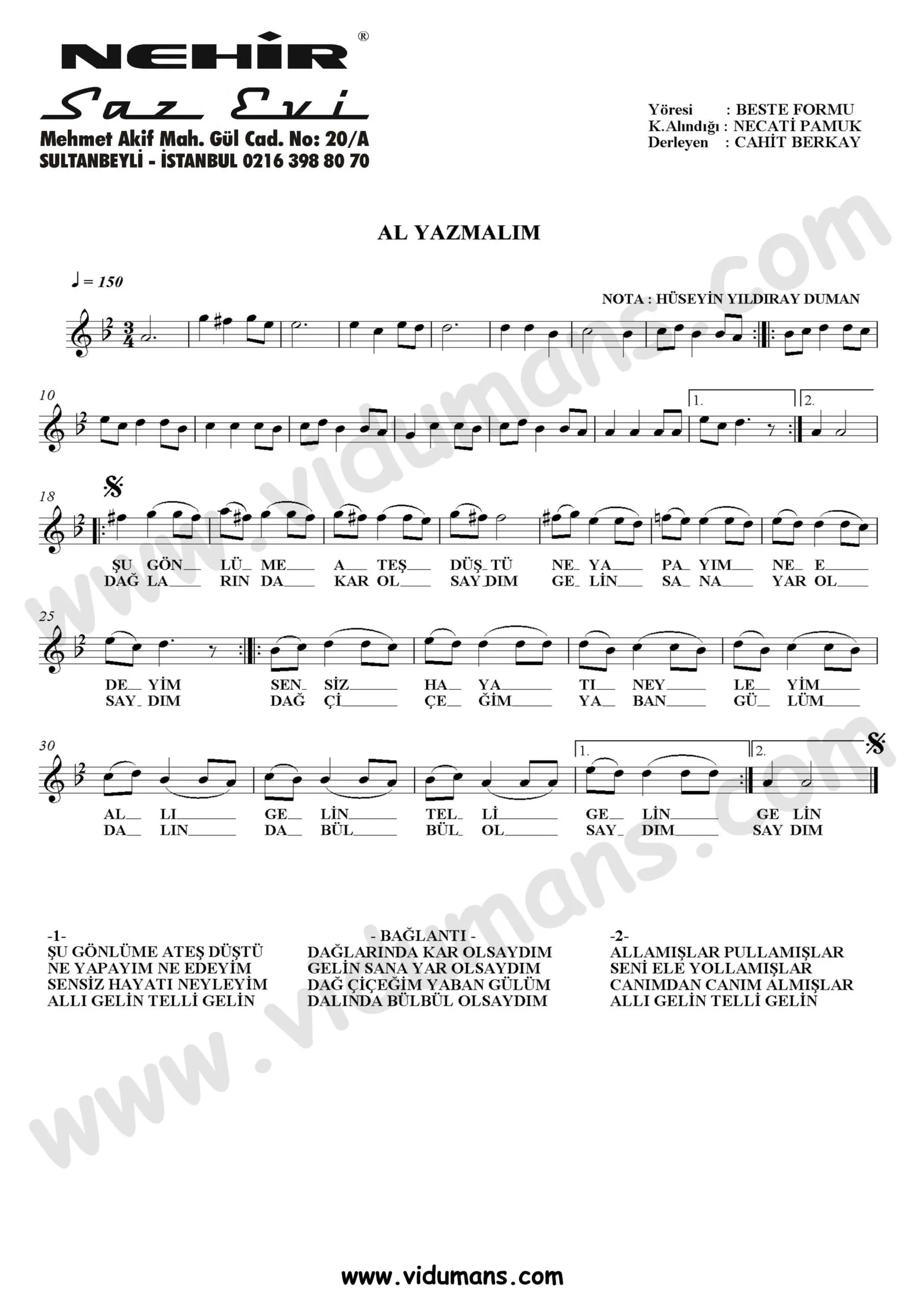 Al Yazmalim-Baglama-Saz-Notalari