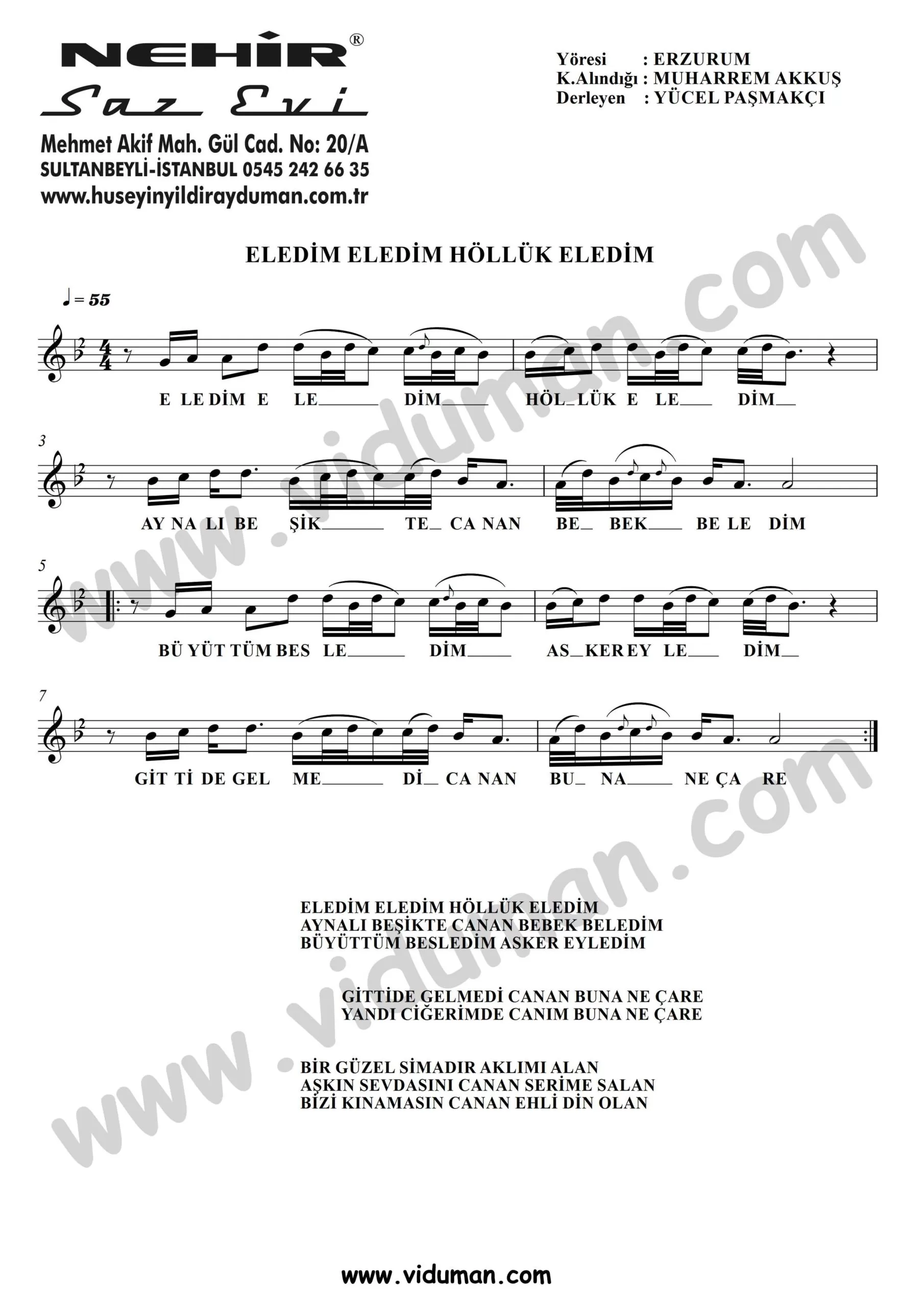 Eledim Eledim Holluk Eledim-Baglama-Saz-Notalari