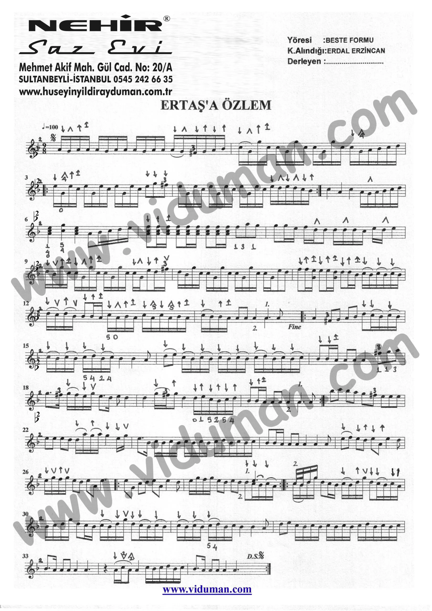 Ertasa Ozlem-Baglama-Saz-Notalari