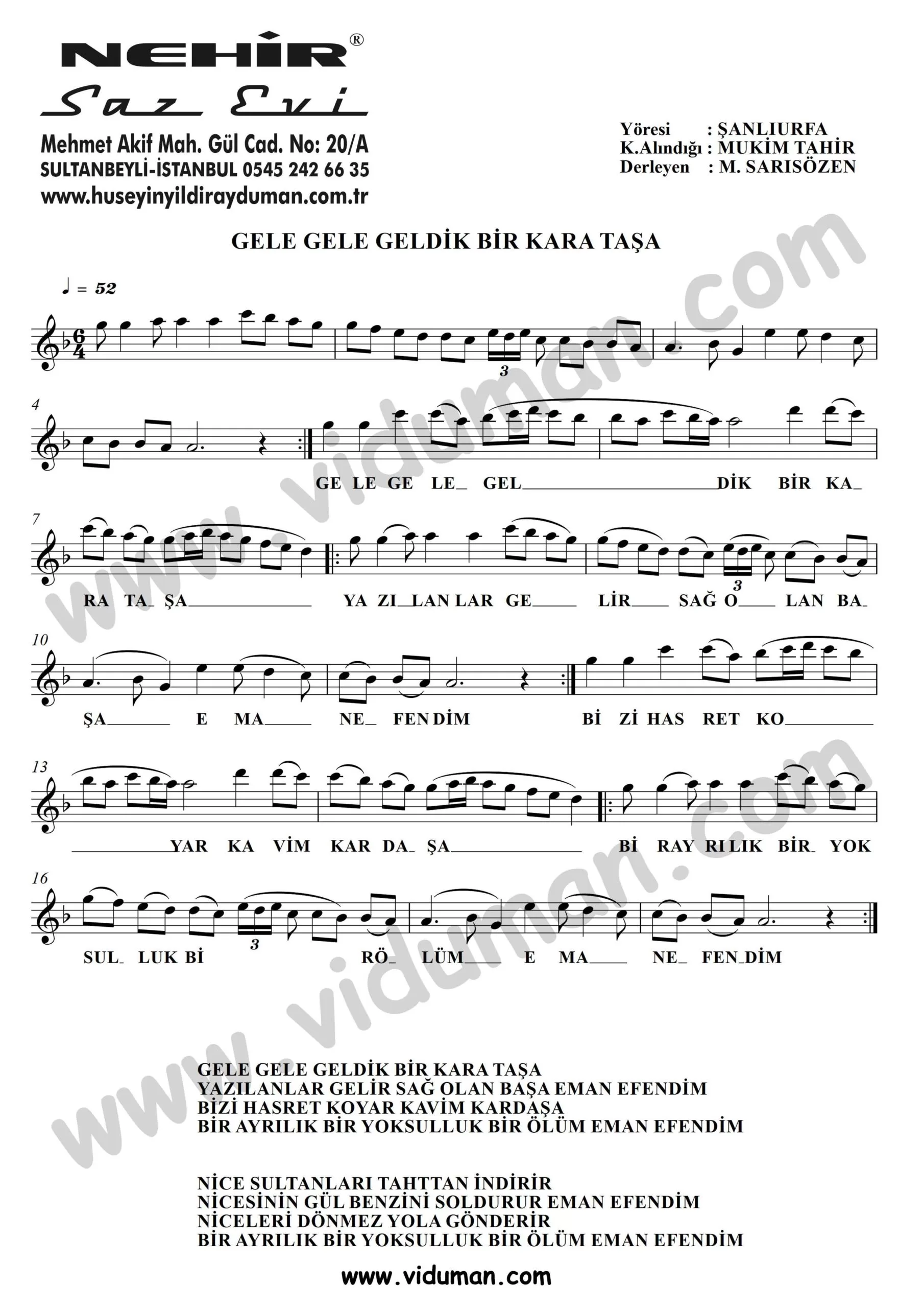 Gele Gele Geldik Bir Kara Tasa-Baglama-Saz-Notalari