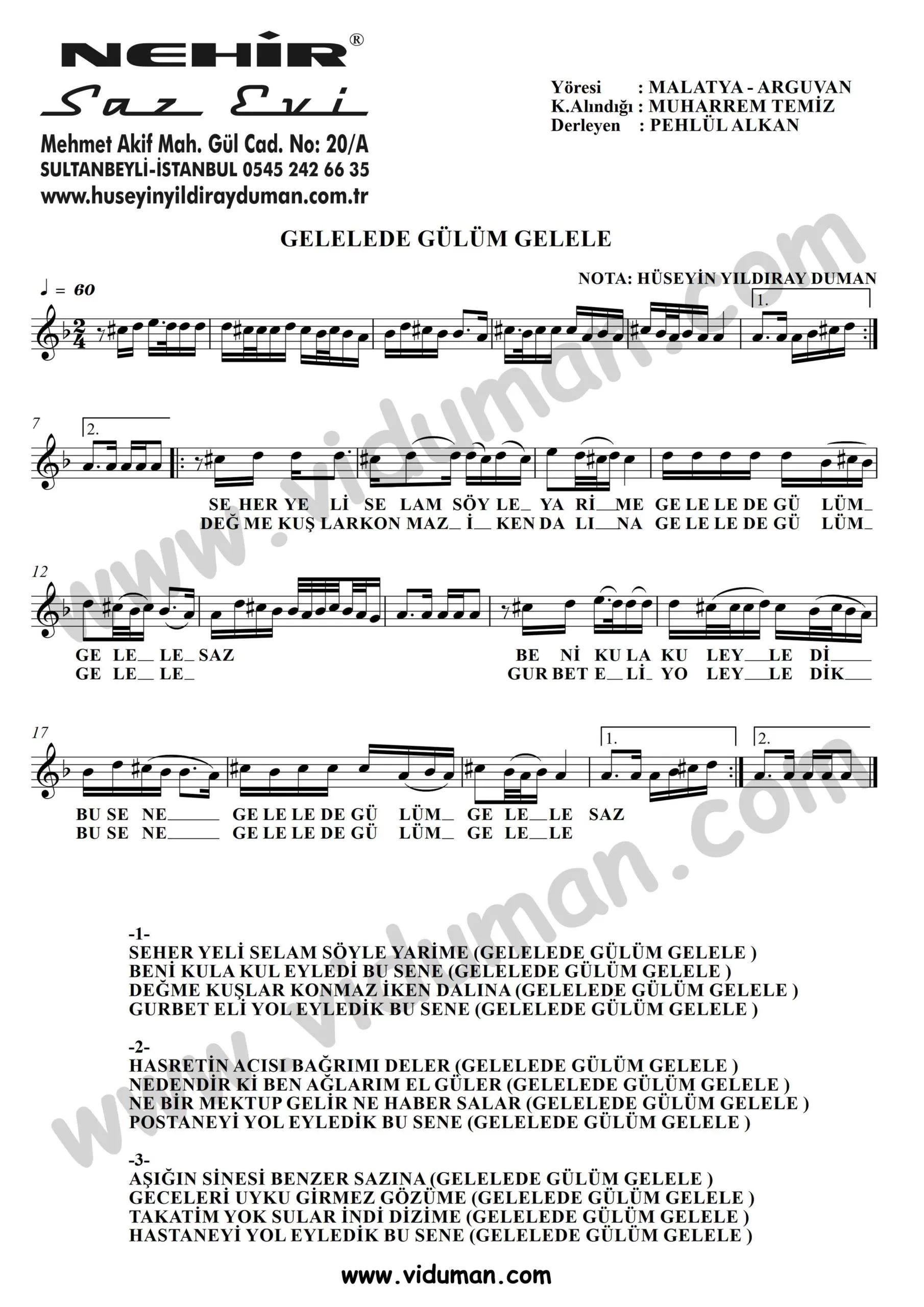 Gelelede Gulum Gelele-Baglama-Saz-Notalari