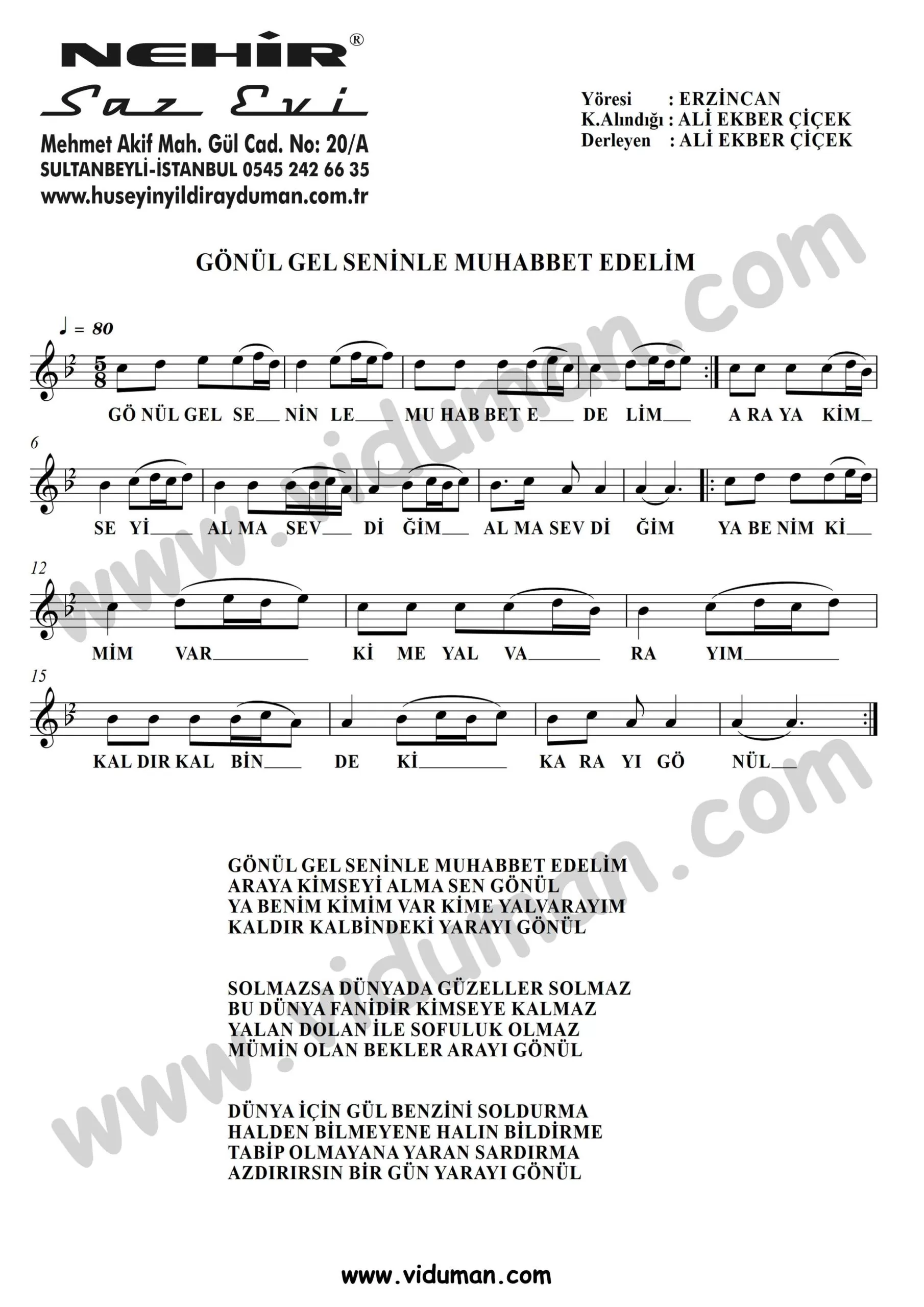 Gonul Gel Seninle Muhabbet Edelim-Baglama-Saz-Notalari