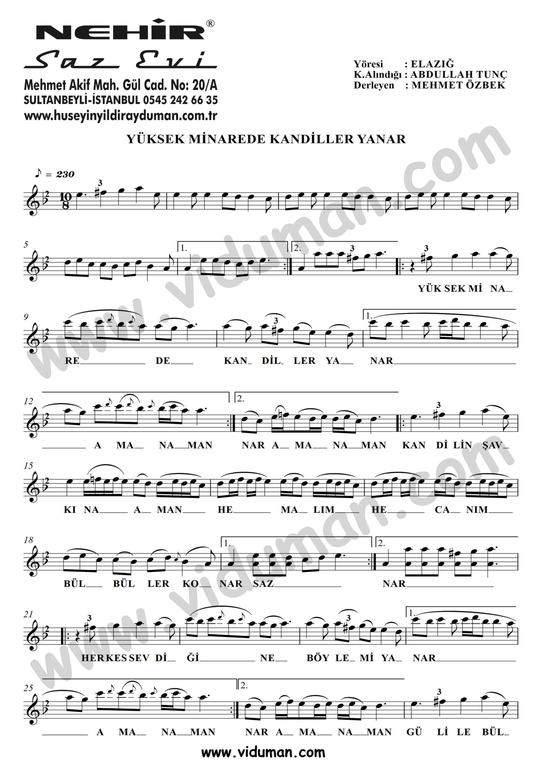 Yuksek Minarede Kandiller Yanar_1-Baglama-Saz-Turku-Notalari