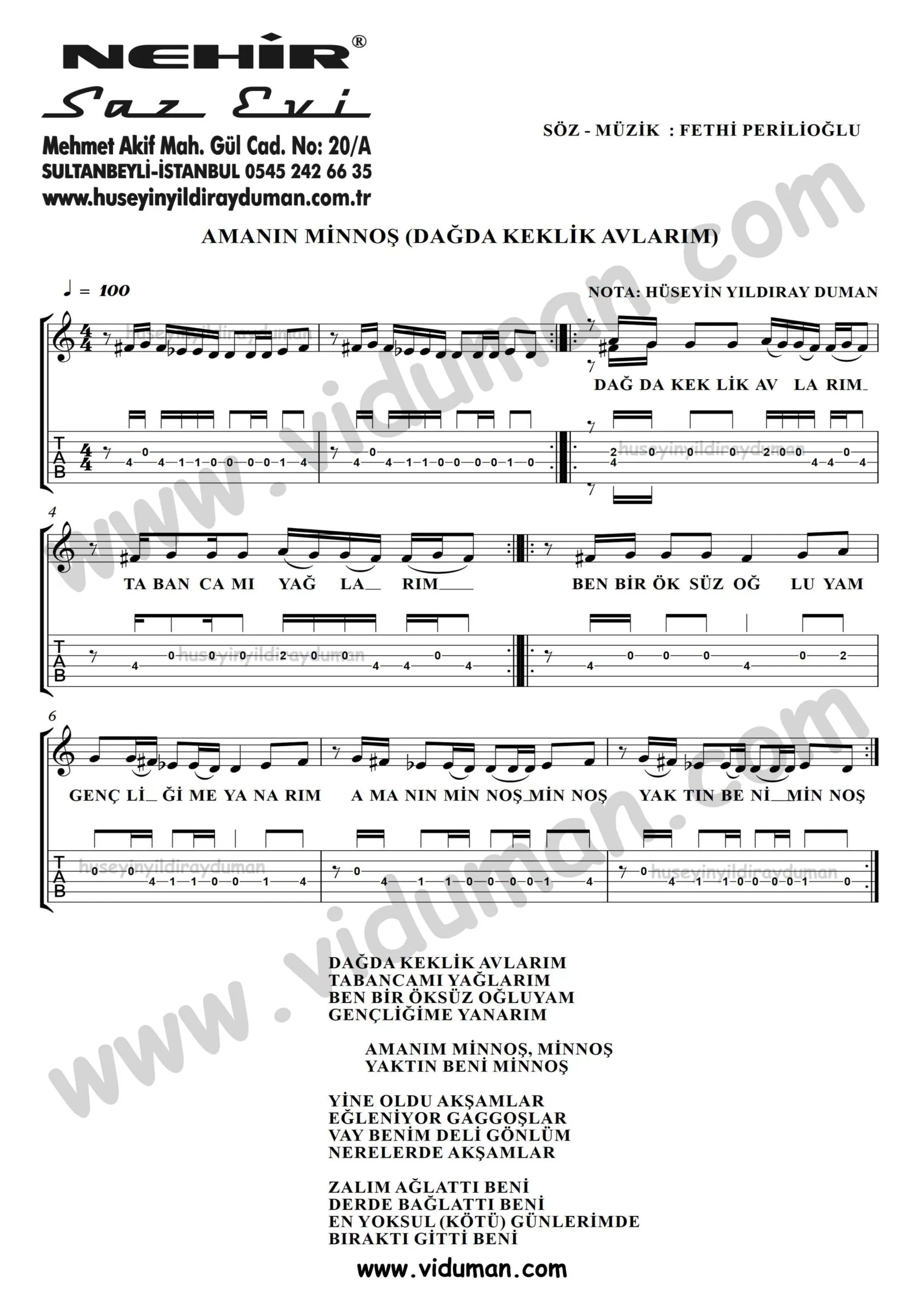 Amanin Minnos (Dagda Keklik Avlarim)-Ahmet Kaya-Gitar Tab-Solo Notalari