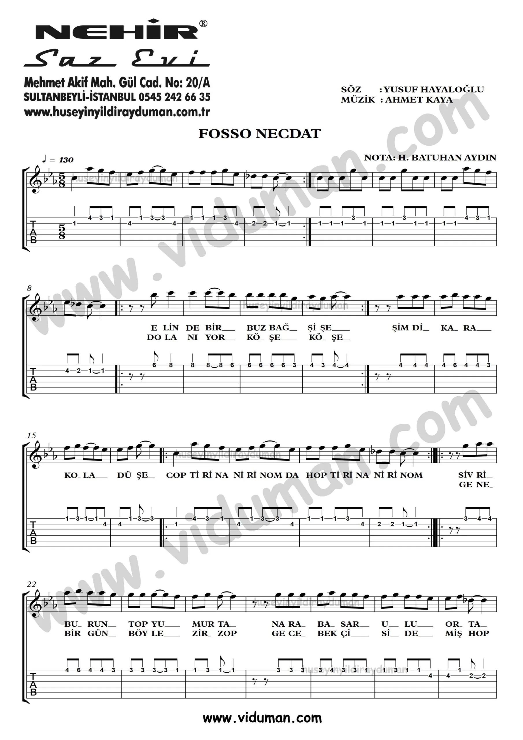 Fosso Necdat_1-Ahmet Kaya-Gitar Tab-Solo Notalari