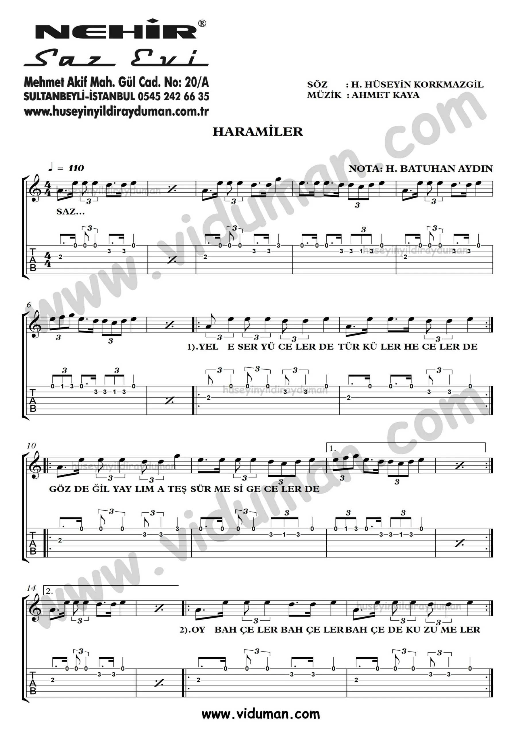 Haramiler_1-Ahmet Kaya-Gitar Tab-Solo Notalari