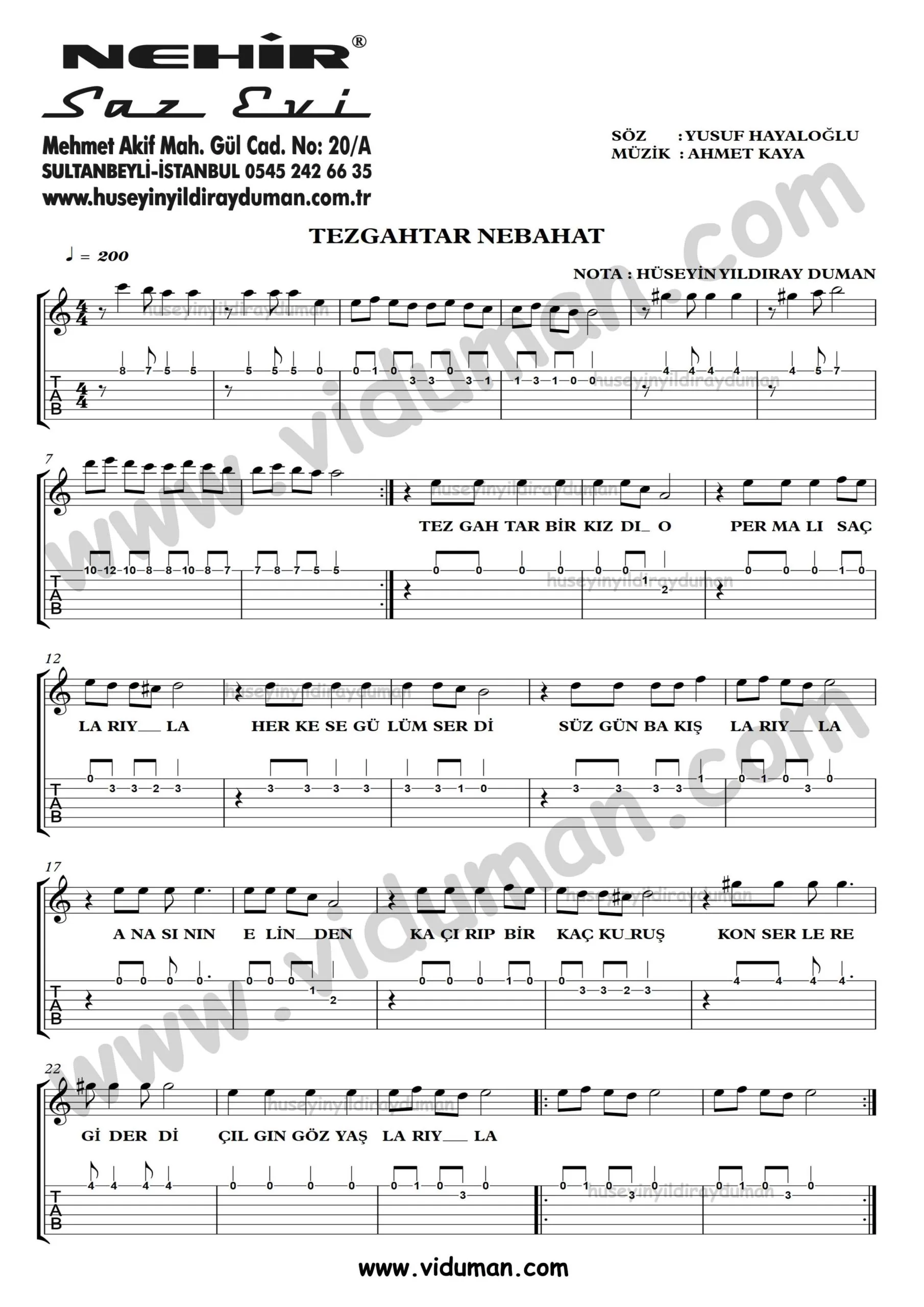 Tezgahtar Nebahat_1-Ahmet Kaya-Gitar Tab-Solo Notalari