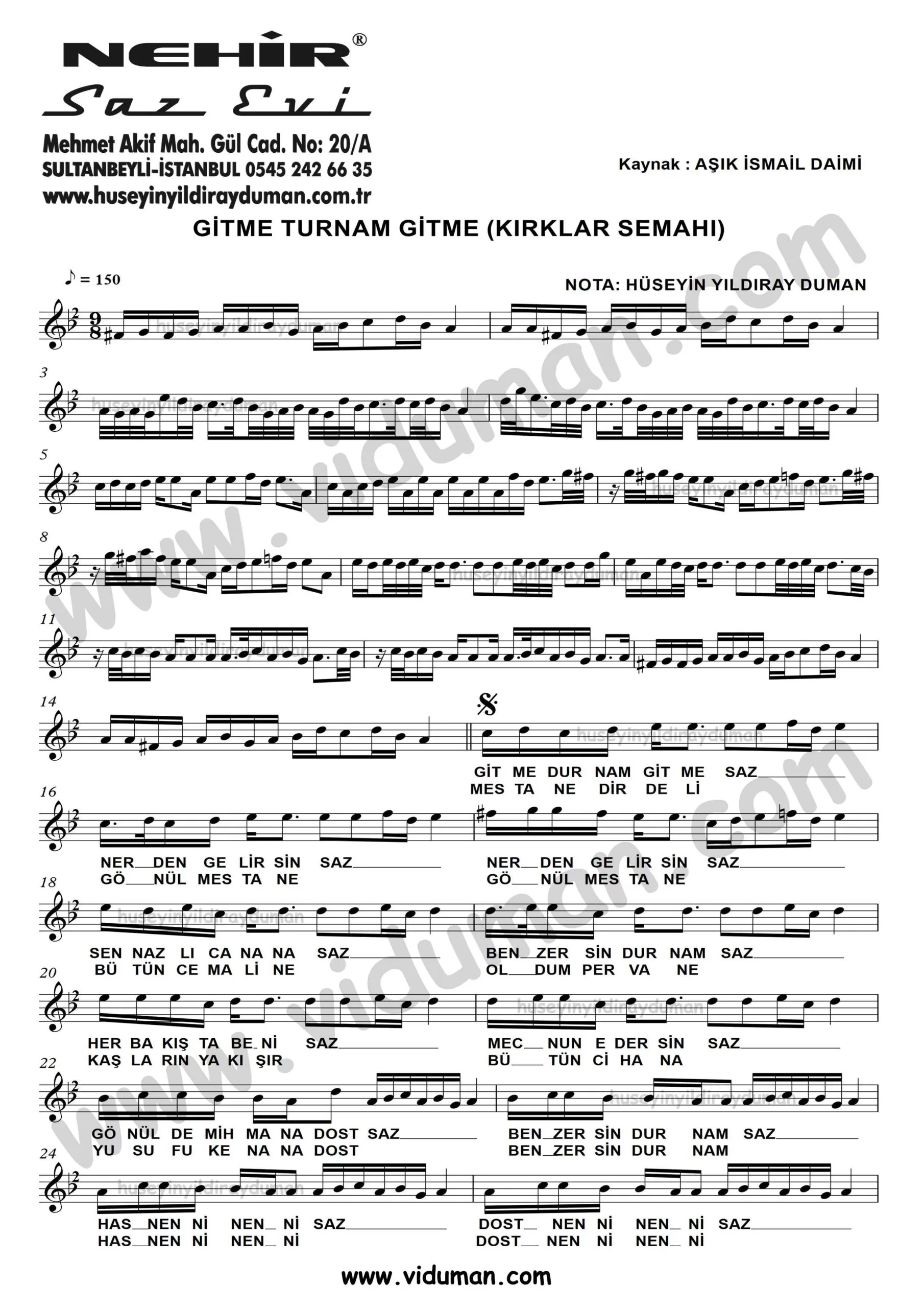 Gitme Turnam Gitme (Kirklar Semahi)_1-Baglama-Saz-Turku-Notalari