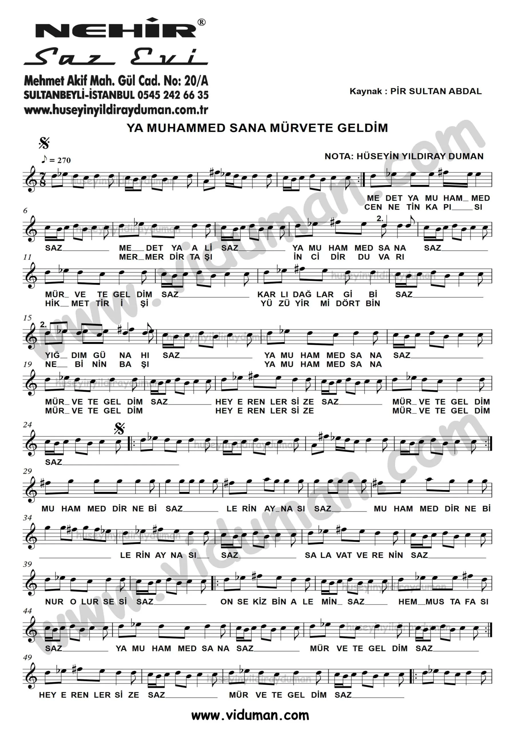 Ya Muhammet Sana Murvete Geldim_1-Baglama-Saz-Turku-Notalari