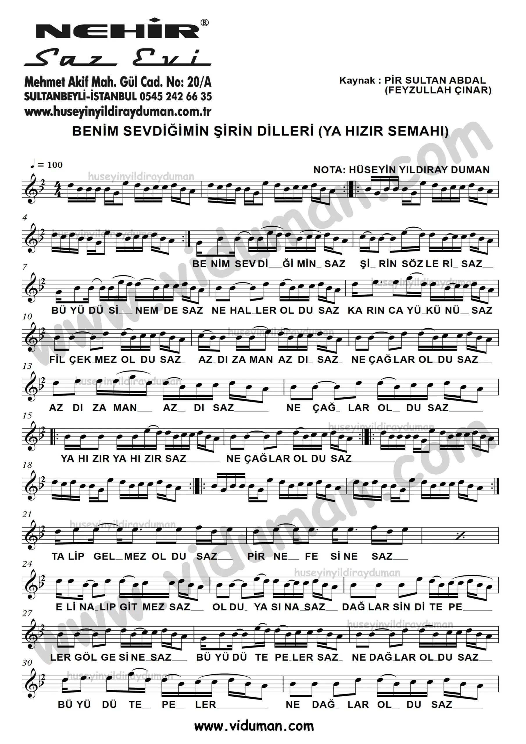 Benim Sevdigimin Sirin Dilleri (Ya Hizir Semahi)_1-Baglama-Saz-Turku-Notalari